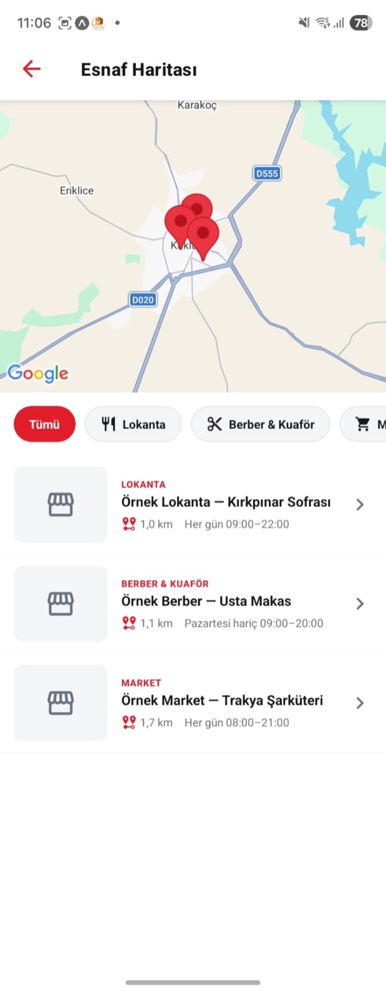 Esnaf haritası — yakındaki işletmeler