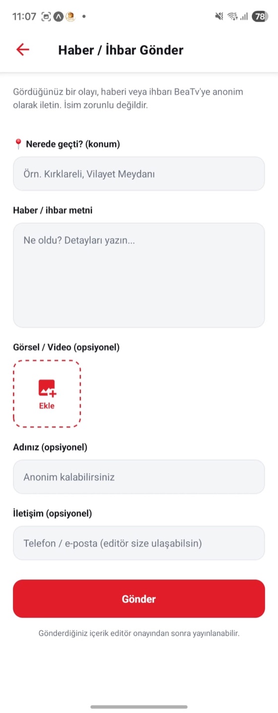 Anonim haber ve ihbar gönderme formu